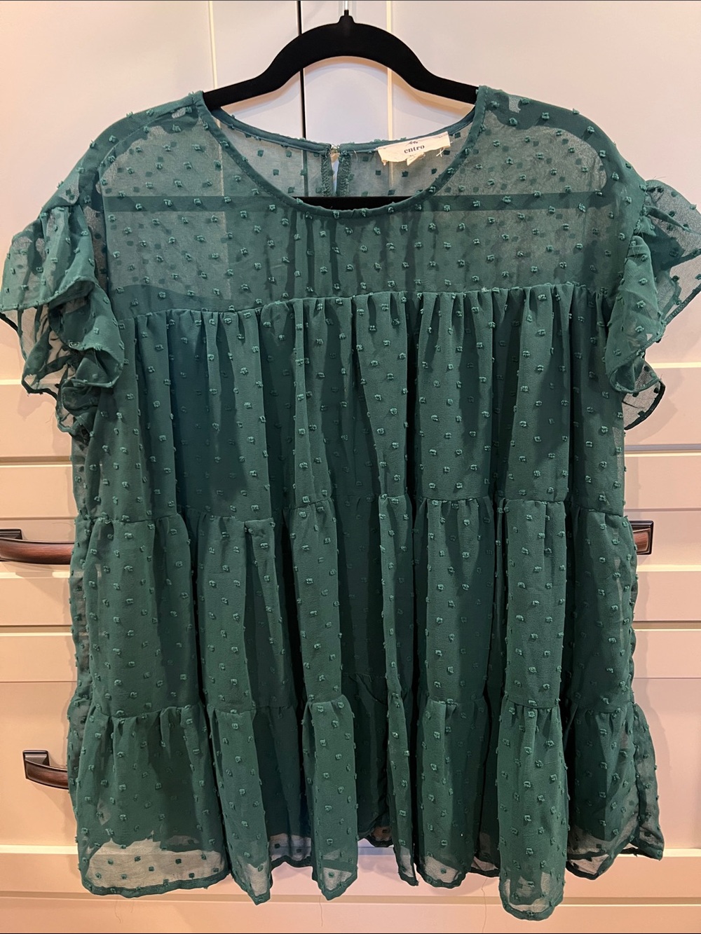 Entro Green Swiss Dot Tiered Chiffon Blouse
